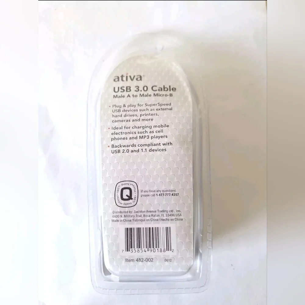 ATIVA Micro USB-A to MICRO-B USB 3.0 6 FT CABLE